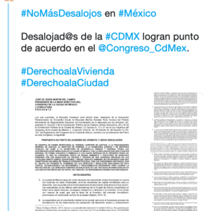 México – Avalan acuerdo en Congreso de la CDMX para atender violaciones en DDHH por desalojos forzados