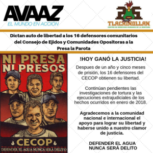 México – Liberan a comunitarios y miembros del Cecop