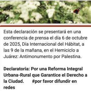 México – MUP: Conferencia de prensa. Por una Reforma Integral Urbana-Rural que Garantice el Derecho a la Ciudad.