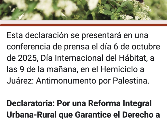 México – MUP: Conferencia de prensa. Por una Reforma Integral Urbana-Rural que Garantice el Derecho a la Ciudad.