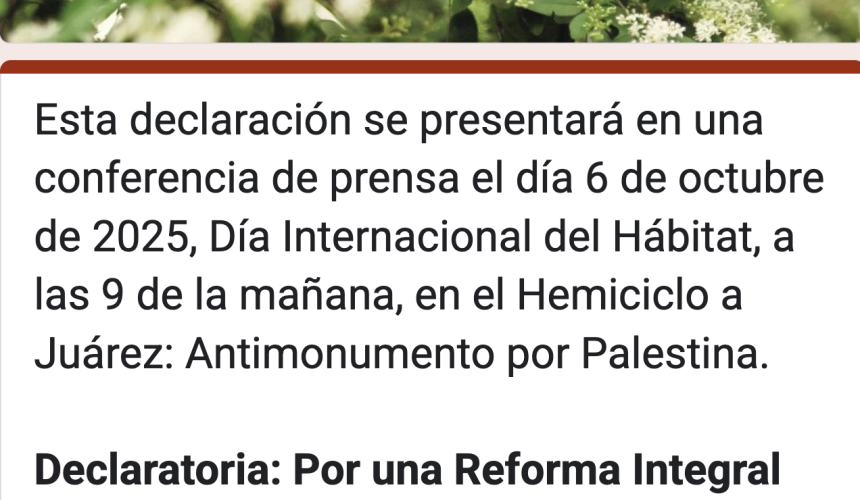 México – MUP: Conferencia de prensa. Por una Reforma Integral Urbana-Rural que Garantice el Derecho a la Ciudad.