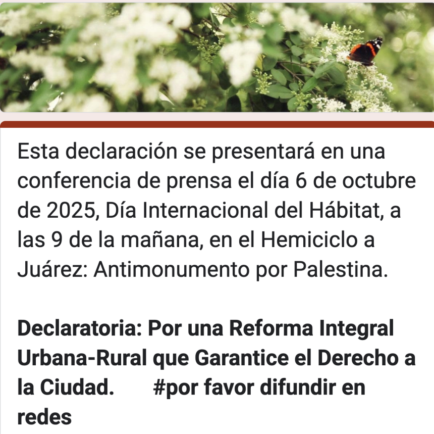 México – MUP: Conferencia de prensa. Por una Reforma Integral Urbana-Rural que Garantice el Derecho a la Ciudad.